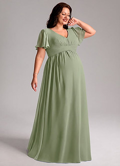Azazie Verna Abiti da damigella d'onore premaman Abito A-Line Increspato con Scollo a V Chiffon Floor-Length image7
