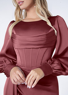 Azazie Raye Bridesmaid Dresses Desert Rose Mermaid Long Sleeve Stretch Satin Dress image5