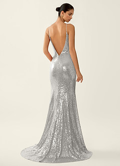 Astraea Silver Sparkly V-neck Open Back Mermaid Prom Dress image2