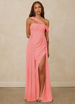 Christian Siriano Bridal for Azazie 1014 Bridesmaid Dresses Coral A-Line Off the Shoulder Chiffon Dress image1