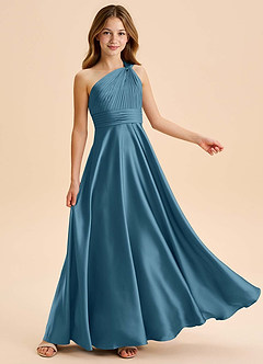 Azazie Charlize Junior Abito A-Line in Raso Elasticizzato Plissettato Bermuda image5