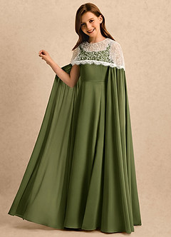 Azazie June Girls Formal Flower Girl Dresses Olive A-Line Lace Stretch Satin Dress image1