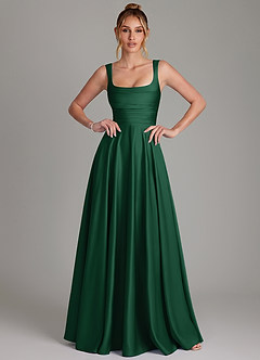 Azazie Azaria Bridesmaid Dresses Dark Green A-Line Corset Stretch Satin Dress image1