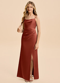 Azazie Christen Junior Klä av A-Line i Stretch Satin Plisserad image4