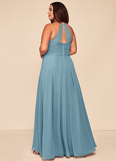 Azazie Ginger Bridesmaid Dresses Moody Blue A-Line Halter Pleated Chiffon Dress image10