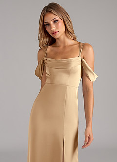 Azazie Callan Bridesmaid Dresses Champagne A-Line Pleated Stretch Satin Convertible Dress image6