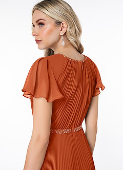 Azazie Kara Modest Bridesmaid Dresses A-Line Pleated Chiffon Floor-Length Dress image12