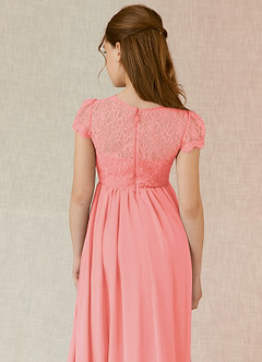 Azazie Delevingne Junior Coral A-Line Lace Chiffon Dress image5