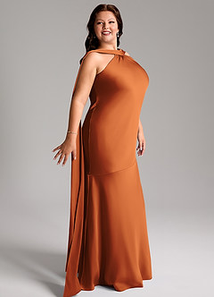 Azazie Kinsley Bridesmaid Dresses Cinnamon Mermaid Side Slit Stretch Satin Dress image12