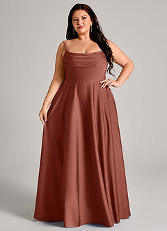 Azazie Shaude Bridesmaid Dresses Auburn A-Line Pleated Stretch Satin Dress image12