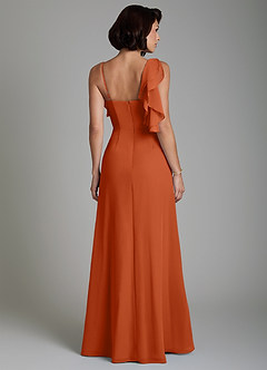 Azazie Jayden Bridesmaid Dresses Burnt Orange A-Line Side Slit Chiffon Dress image2