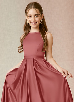 Azazie Arianthe Junior Abito A-Line in Raso Elasticizzato Con Tasche Rosa Antica image5