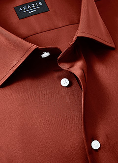 front Julian Terracotta Stretch Satin Dress Shirt