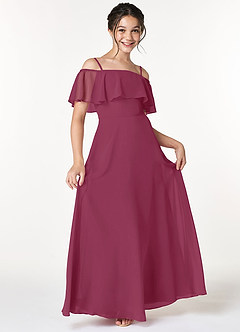 Azazie Maggie Junior Mulberry A-Line Off the Shoulder Chiffon Dress image1