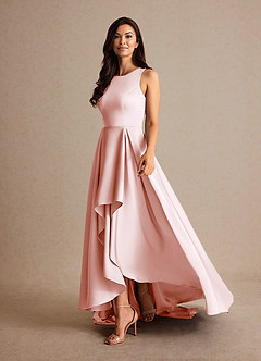 Azazie Niles Mother of the Bride Dresses Blushing Pink A-Line Trains Stretch Satin Dress image3