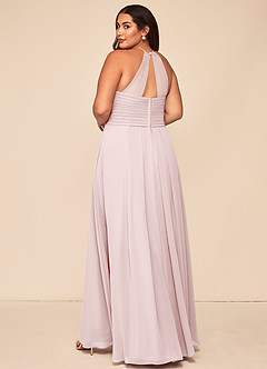 Azazie Ginger Bridesmaid Dresses Blushing Pink A-Line Halter Pleated Chiffon Dress image11