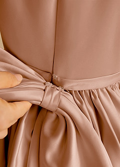 Azazie Sunray Robe Demoiselle D'honneur Fillette Robe Trapèze en Mat Satiné Bretelle Spaghetti Champagne Rosé image5