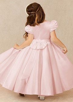 Azazie Jewel Flower Girl Dresses Blushing Pink Ball-Gown Pleated Matte Satin Dress image2
