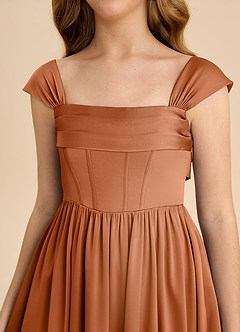 Azazie Hattie Junior Copper A-Line Pleated Stretch Satin Dress image9