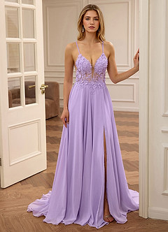 Lolanthe Purple V-neck Floral Embroidery Lace Prom Dress image4