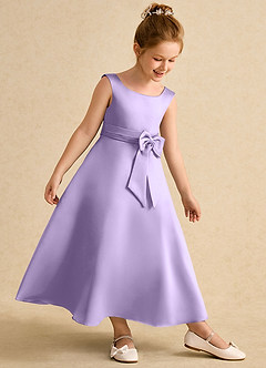 Azazie Eve Abiti da Ragazza di Fiori Abito A-Line in Raso Opaco Plissettato Lilla image3
