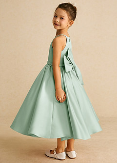 Azazie Sunray Flower Girl Dresses Agave A-Line Spaghetti Strap Matte Satin Dress image3