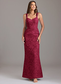 Azazie Denice Robes de demoiselle d'honneur Robe Trapèze en Blumen-Burnout Plissée Bourgogne image1