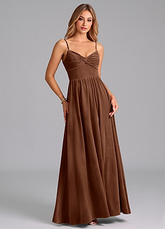 Azazie Zeya Suknie dla druhen Linia A Pofałdowany Aksamit Do ziemi Sukienka image3