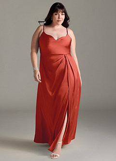 Azazie Brielle Bridesmaid Dresses Rust A-Line Cowl Spaghetti Straps Stretch Satin Dress image8