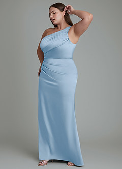 Azazie Akilah Bridesmaid Dresses Powder Blue Mermaid One Shoulder Stretch Satin Dress image12