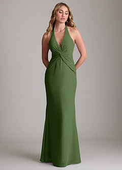 Azazie Valerie Bridesmaid Dresses Olive Mermaid Pleated Chiffon Dress image3