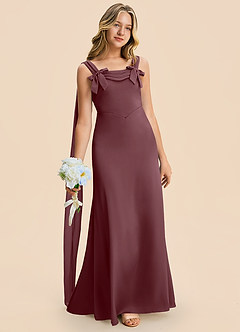 Azazie Chelsea Junior Sangria Sheath Pleated Stretch Satin Dress image3