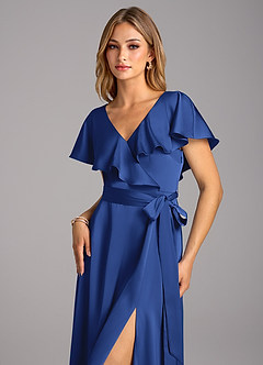 Azazie Lainey Vestidos de damas de honor Vestido de Azul Real de Satén Elástico de Corte en A con Con bolsillos image6