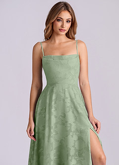 Azazie Elle 신부 들러리 드레스 A라인 주름진 플로럴 번아웃 바닥 길이 드레스 image5