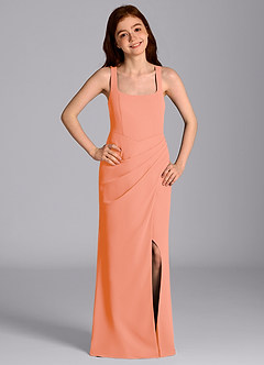 Azazie Mero Junior Meerjungfrau-Linie Plissee Chiffon Kleid Sonnenuntergang image3