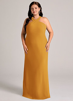Azazie Doretta Bridesmaid Dresses Butterscotch Mermaid Pleated Chiffon Dress image6