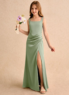 Azazie Noah Girls Formal Jurken voor bloemenmeisjes Kolom Jurk van Stretch Satijn Geplooide Stoffige Salie image1