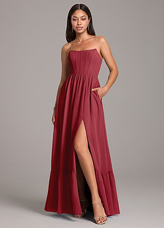 Azazie Kailee Bridesmaid Dresses Pomegranate A-Line with Pockets Chiffon Dress image1