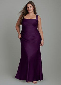 Azazie Agustina Bridesmaid Dresses Grape Mermaid Corset Stretch Satin Dress image9
