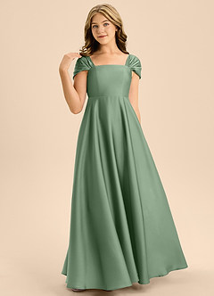 Azazie Rowena Junior Robe Trapèze en Satin extensible Arc Matcha image4