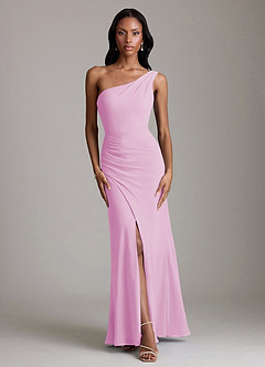 Azazie Madelyn Bridesmaid Dresses Candy Pink Mermaid One Shoulder Chiffon Convertible Dress image7