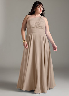 Azazie Charlize Bridesmaid Dresses Taupe A-Line One Shoulder Chiffon Dress image3