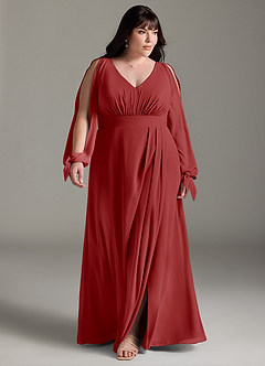 Azazie Matilda Bridesmaid Dresses Rust A-Line Long Sleeve Chiffon Dress image14