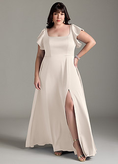 Azazie Bondi Bridesmaid Dresses White Alabaster A-Line Bow Stretch Satin Dress image7