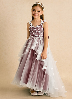 Azazie Darlina Flower Girl Dresses Ivory Desert Rose Ball-Gown Lace Tulle Dress image6