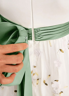 Azazie Pollie Flower Girl Dresses Ivory Matcha A-Line Bow Tulle Dress image7