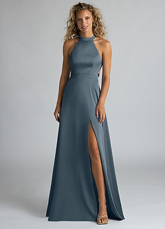 Azazie Clarice Bridesmaid Dresses Twilight A-Line High Neck Stretch Satin Dress image4