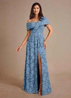 Azazie Milton Kleider für die Brautmutter A-Linie Plissee Blumen-Burnout Kleid Stahlblau image1