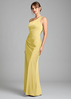 Azazie Madelyn Robes à essayer chez vous Robe Sirène Convertible en Satin extensible Asymétrique Agave image6