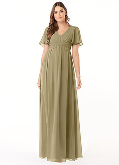 Azazie Verna Maternity Bridesmaid Dresses A-Line V-Neck Ruched Chiffon Floor-Length Dress image1